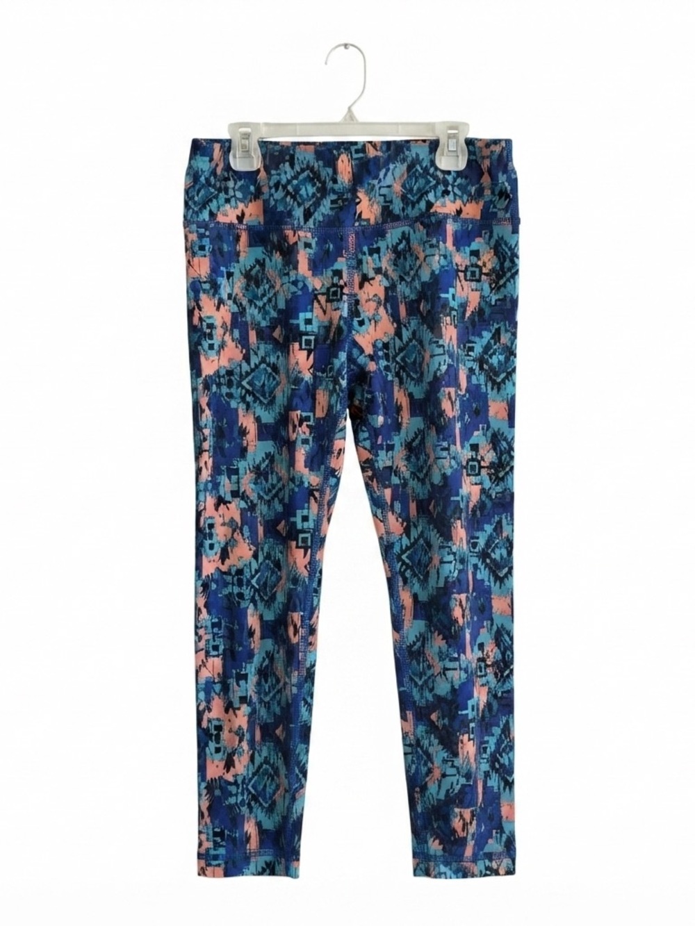 90 Degree By Reflex Teal, Navy & Peach Abstract Active Leggings